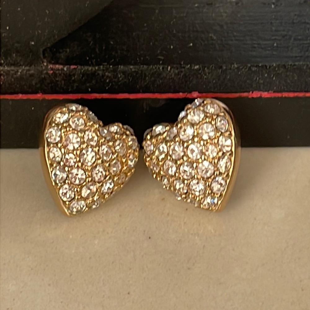 Swarovski Pave Crystal Heart Earrings Pierced - Picture 1 of 9
